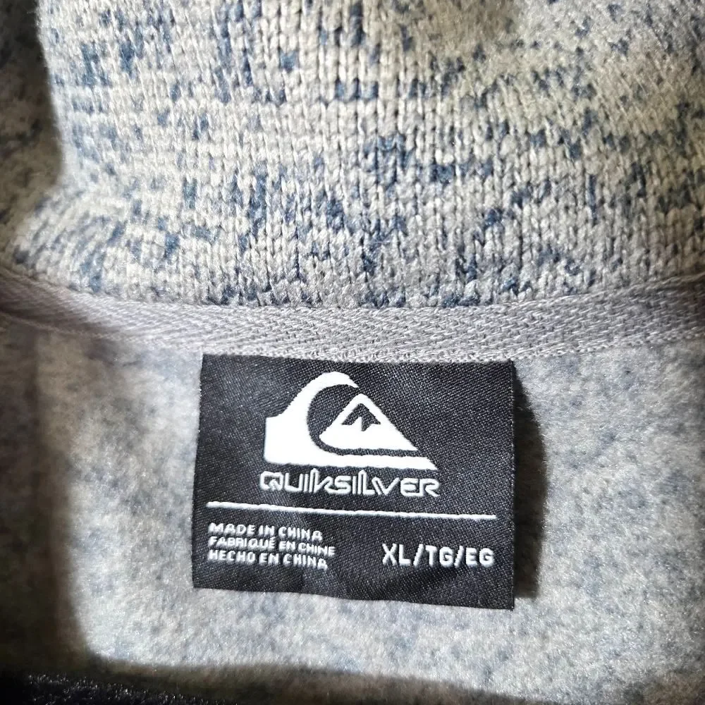 Quiksilver Mens XL Gray Heather Quarter Zip Pullover Fleece Sweater Surf Skate
